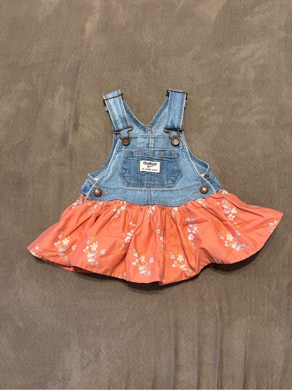 OshKosh B'gosh Denim Bib Skirt with Coral Floral Skirt